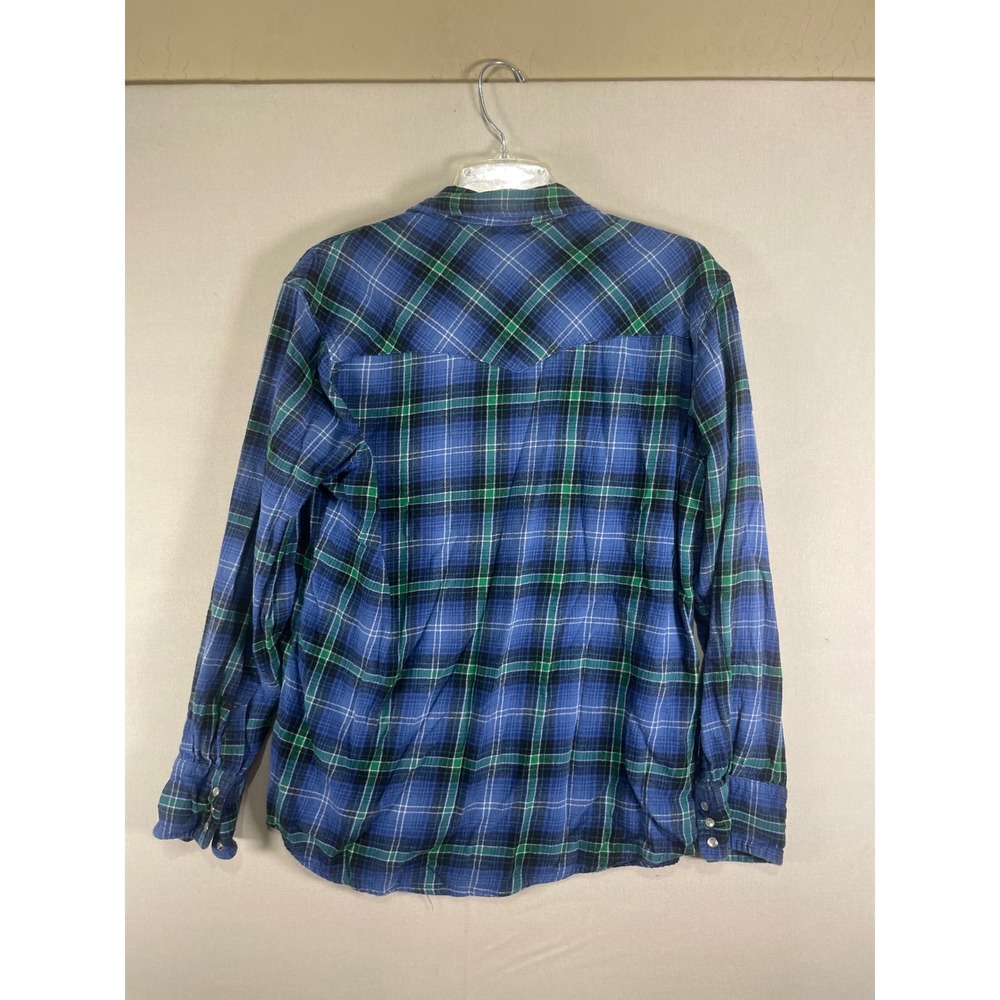 Wrangler Wrancher Women Blue Green Plaid Western Snap Long Sleeve Shirt L - Picture 3 of 7